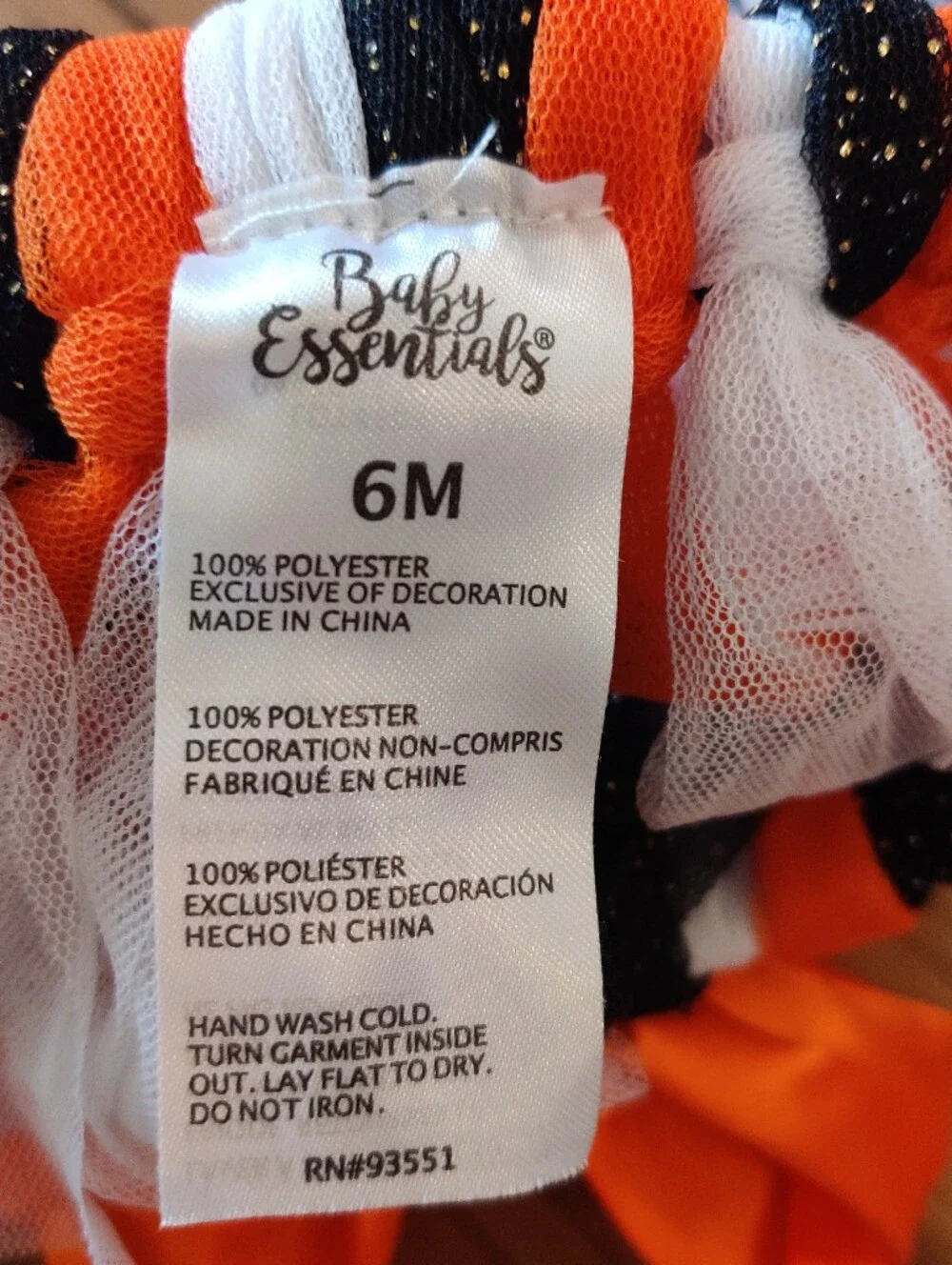 Baby Essentials 6M Halloween Tutu Black Orange Toddler Up To 12 Months Costume